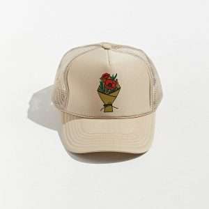 Front view of Heat Transfer Rose Bouquet Trucker Hat – custom 5-panel foam trucker cap by Boldhatmaker