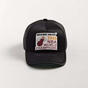 Miami Heat Champions Trucker Hat front view with screen print logo and foam panel by Boldhatmaker