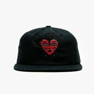Custom embroidered 6 panel cap made from cotton twill with flat front embroidery