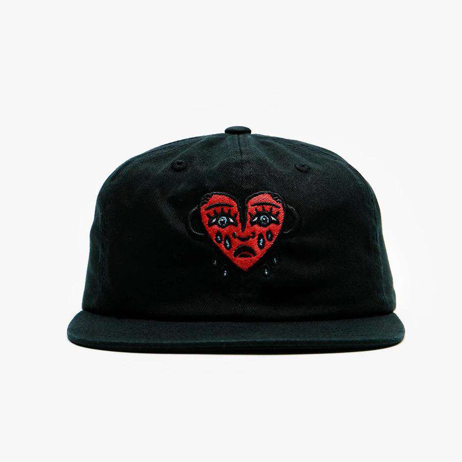 Custom embroidered 6 panel cap made from cotton twill with flat front embroidery