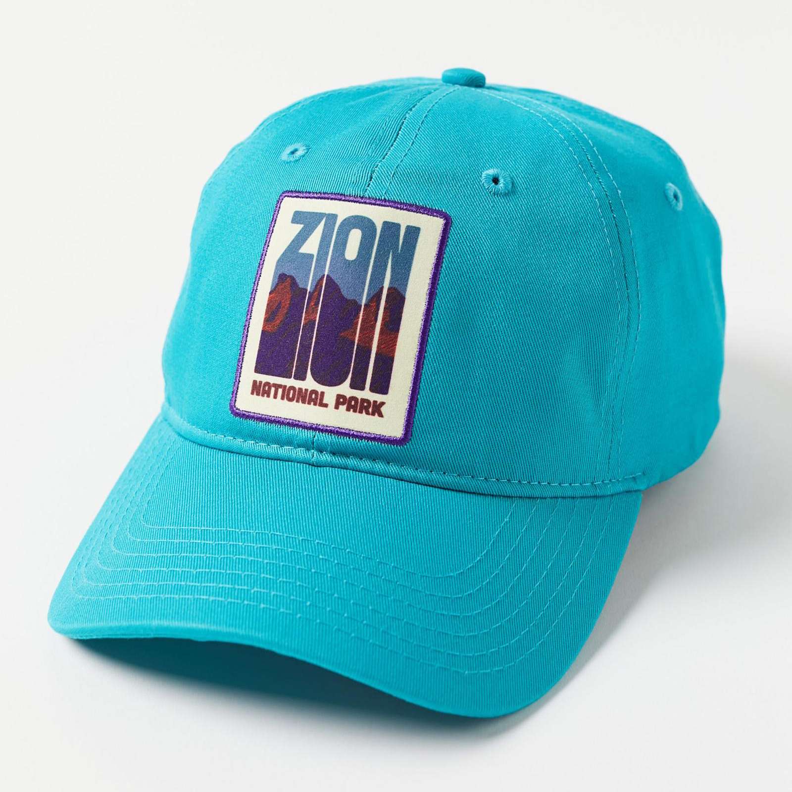 Light blue national parks baseball hat with embroidered patch logo