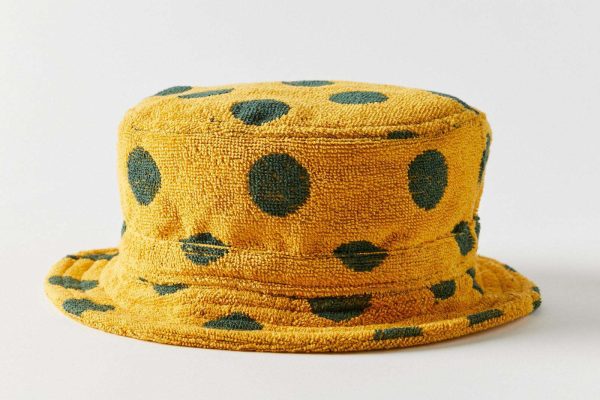 Custom terry bucket hat with sublimated print and flat crown design