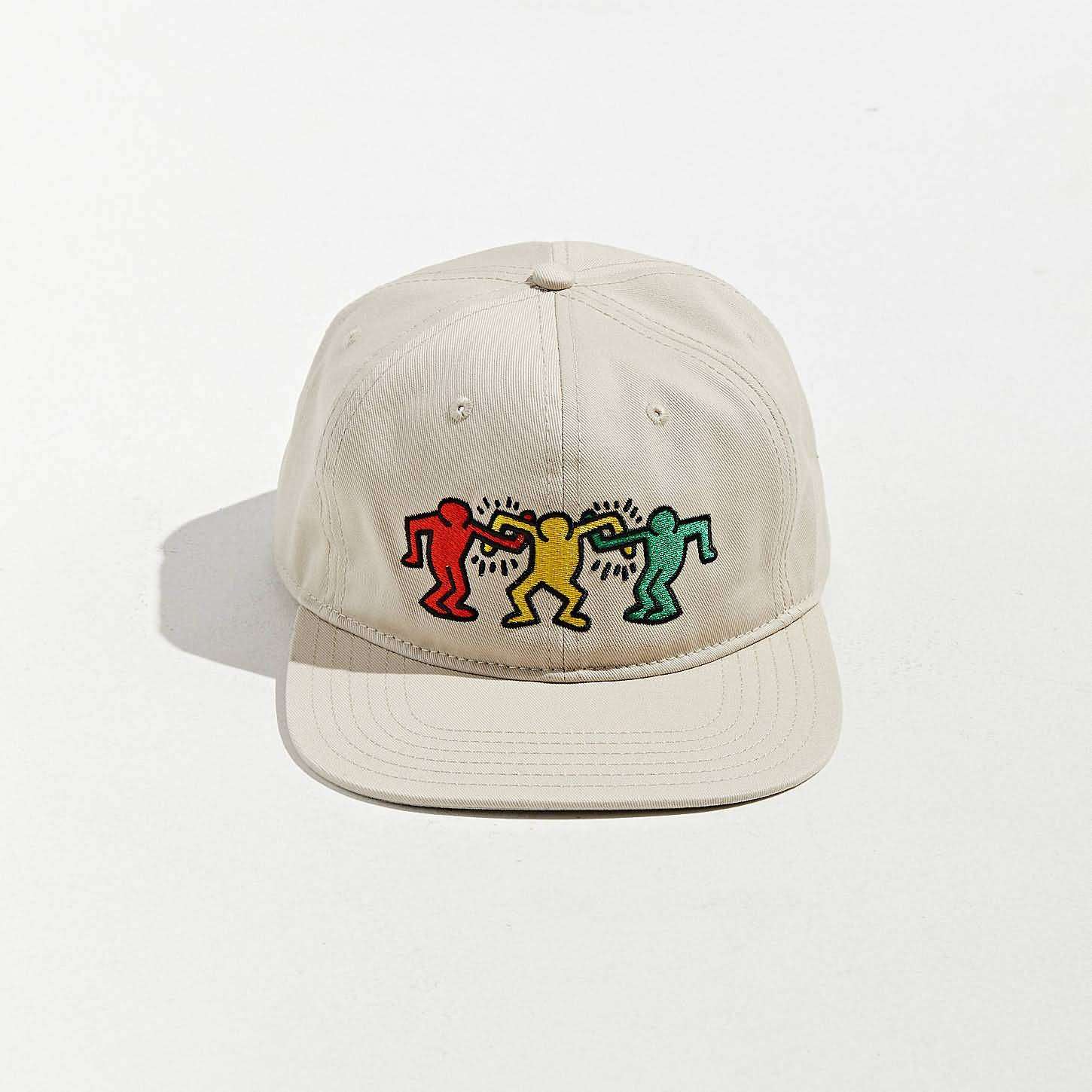 Boldhatmaker 6-panel cotton twill cap front view with red yellow green dancing figures high-density embroidery