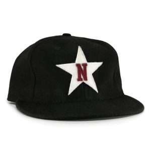 Boldhatmaker custom vintage wool felt baseball cap front view with white star patch and burgundy N embroidery for brand custom headwear