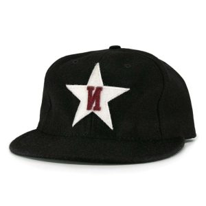 Boldhatmaker custom vintage wool felt baseball cap front view with white star patch and burgundy N embroidery for brand custom headwear
